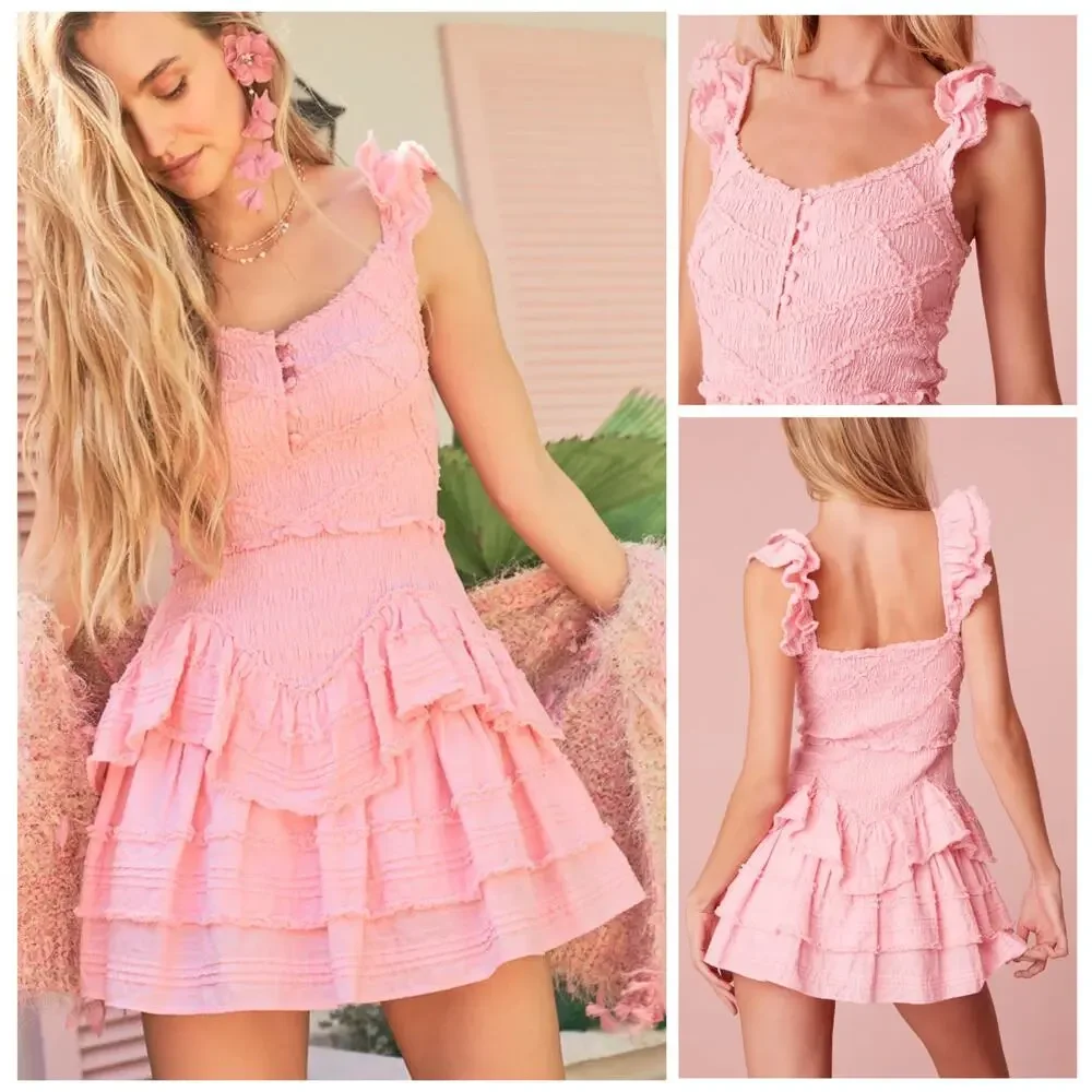 LoveShackFancy NWT Marsinia Large Ruffle Cotton Dress in Bubblegum Pink - Picture 16 of 16